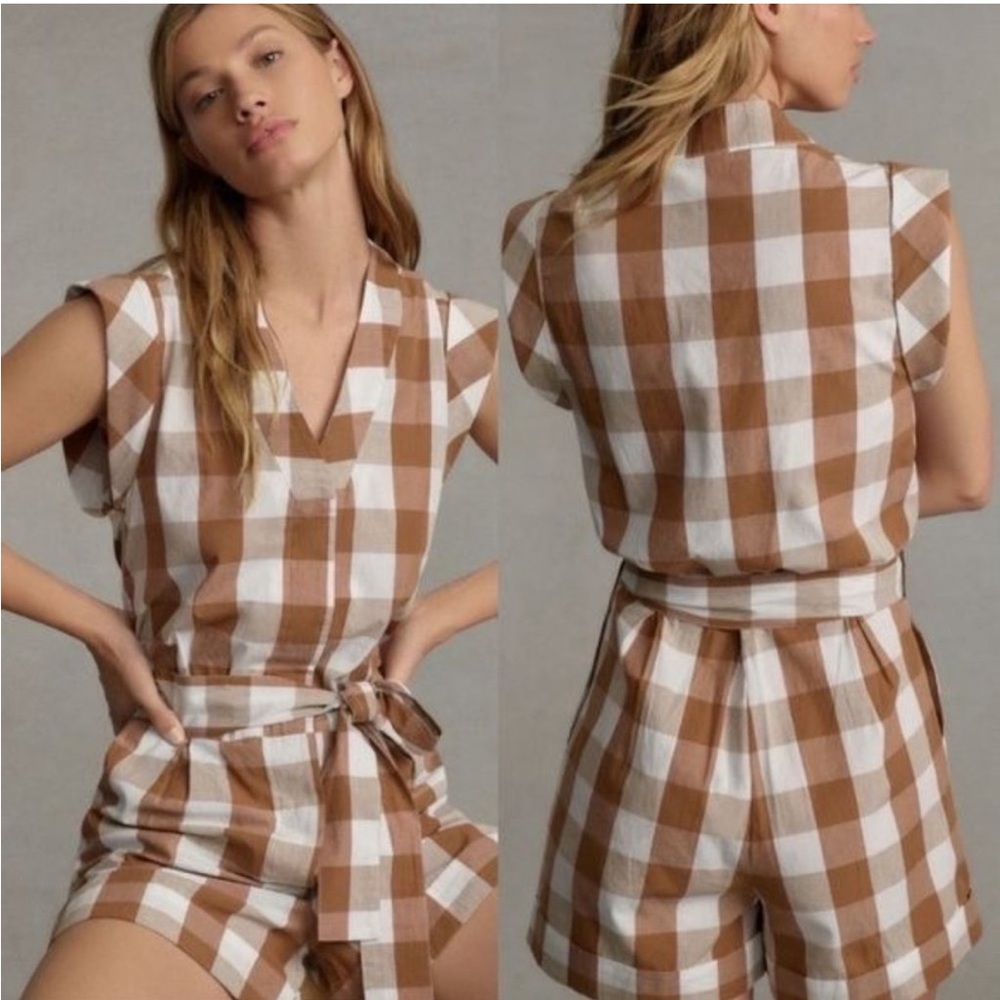 Anthropologie NWT Whit Two Gingham Romper Jumpsuit